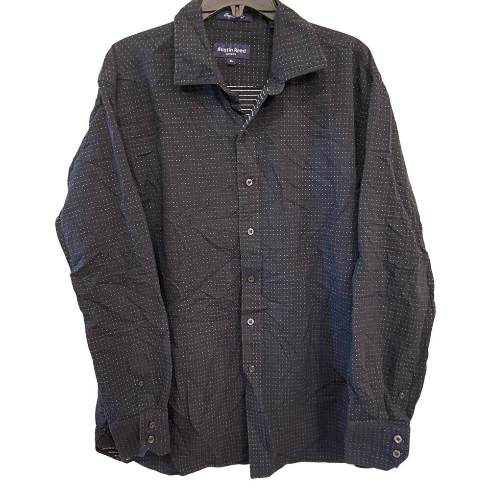 Austin Reed London English Fit XL Black Dots Pattern Long Sleeve‎ Button Up
